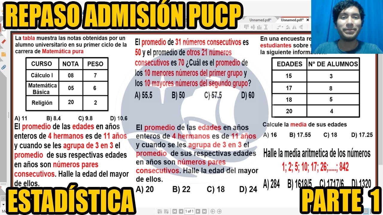 REPASO ADMISION PUCP ESTADÍSTICA PROMEDIOS (PARTE 1) (TEMAS FRECUENTES)