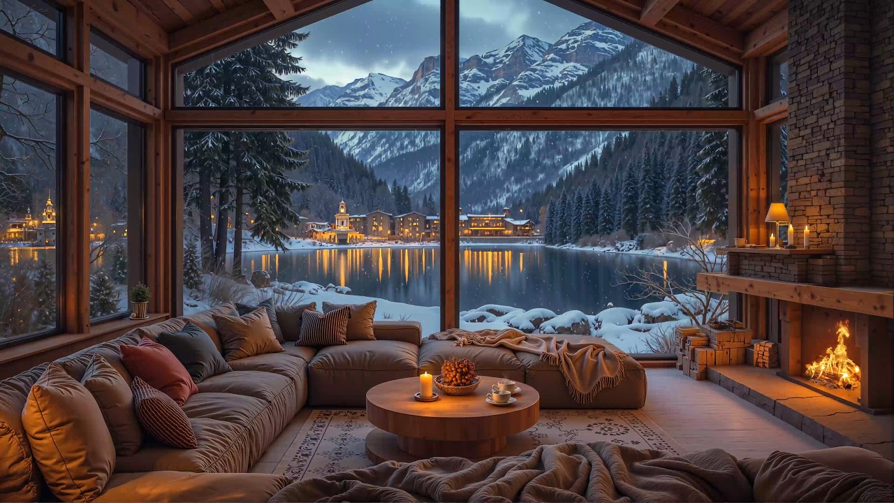 Cozy Winter Night with Smooth Jazz 🔥 Warm Living Room Ambience & Crackling Fireplace Sounds