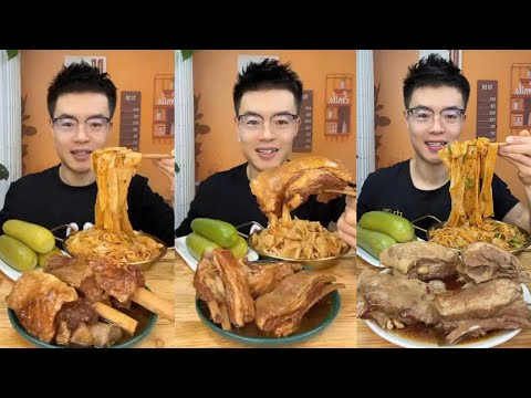Eat Beef Ribs, Lamb Ribs, Full Video of Eating Beef Ribs, Lamb Ribs, Sesame Noodles, Green Zucchini