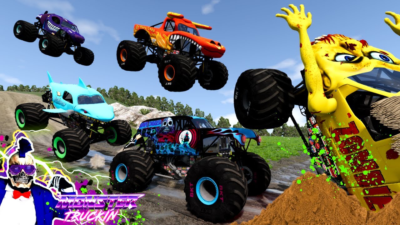 Monster Jam БЕЗУМНЫЕ гонки, фристайл и скоростные прыжки #24 | BeamNG Drive | Grave Digger