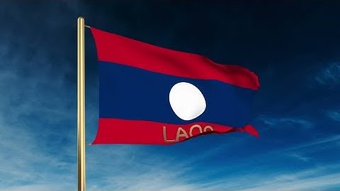 4K Laos flag slider style with title. Waving in the wind with cloud background animation Stock video