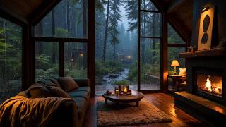 Quiet Your Mind with Soft Piano & Sound of the Rain | Creekside Glass Cabin Hidden in the Forest screenshot 5