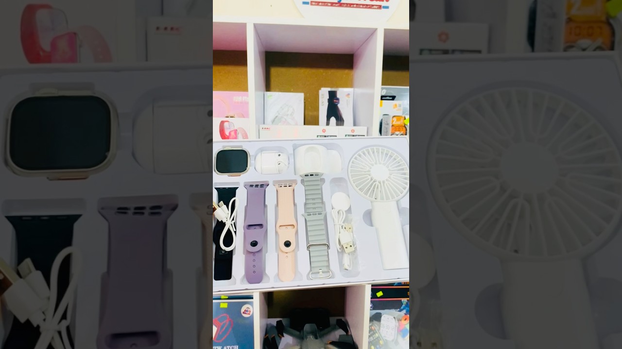 D96 Plus Smartwatch With Airdrop Hand Fan Combo - White
