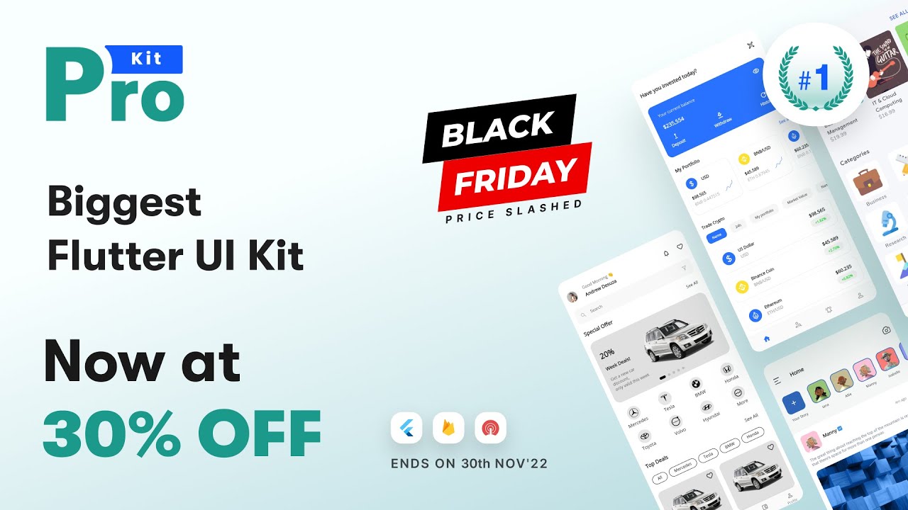 Prokit - Biggest Flutter UI Kit - 30% off! 36+ full apps, 1630+ screens & 14 themes | Iqonic Design