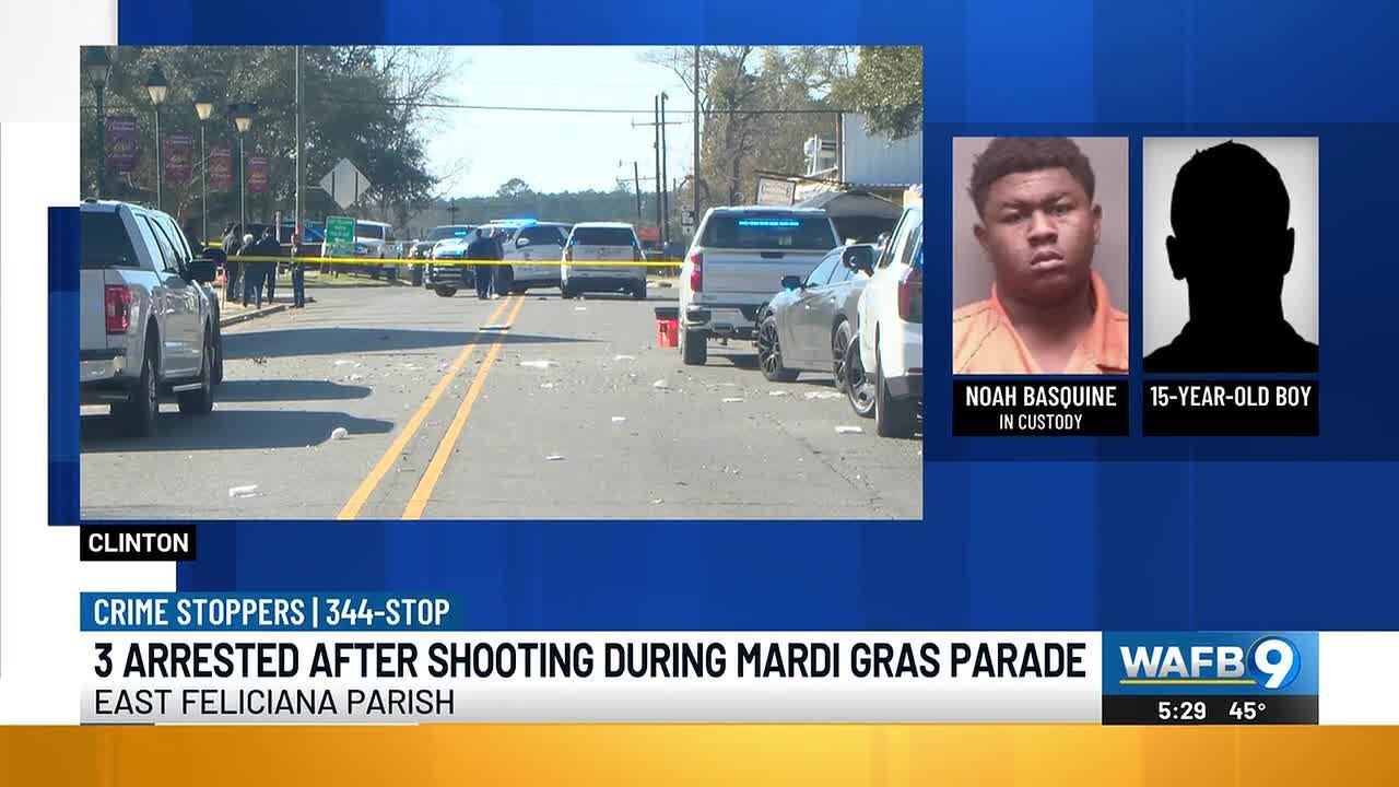Three arrested after Clinton Mardi Gras parade shooting that injured five people, including a chi...
