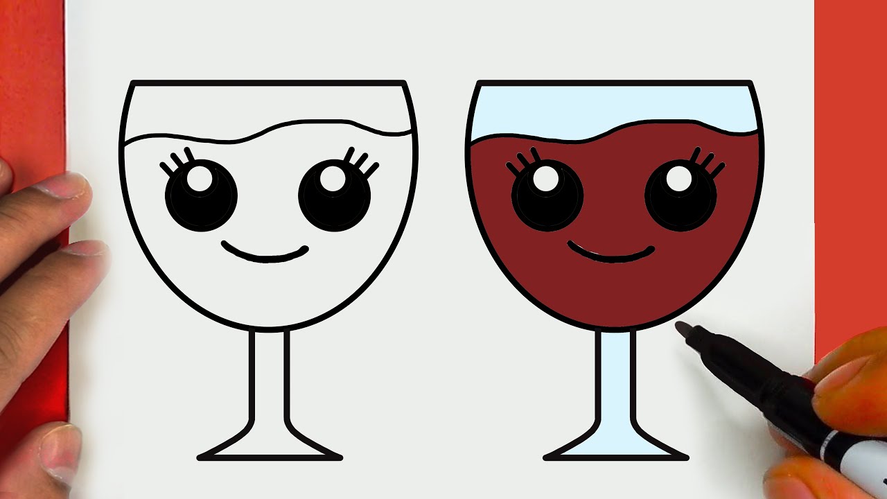 HOW TO DRAW A CUTE WINE GLASSES , STEP BY STEP, DRAW Cute things