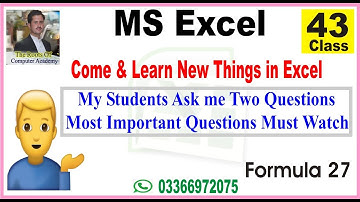 MS Excel 43 Class (Formula 27) in Pashto Most important class must watch