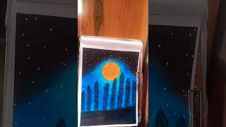 how to draw oil pastel moonlight tree scenery