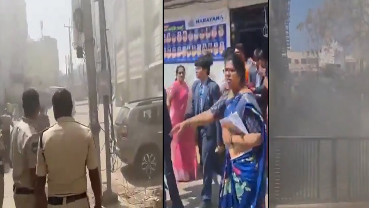 Хайдерабад: Паника после пожара в подвале школы Нараяна в Мадинагуде.