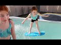 ADLEY can POOL SURF 🏄‍♀️  Hot Tub surfing in our backyard and Navey learns how to paint crafts!!