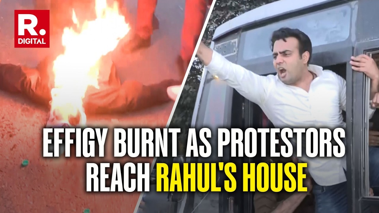 BJP Protestors Burn Effigy Outside Rahul's Residence In Massive Fallout After Baniyan Circus