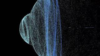 Simulation of a 200 MeV electron in water emitting Cherenkov photons.