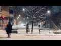 Snowy spring in Sweden! Night walk in my favorite Stockholm area: Södermalm around Nytorget (4K)