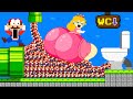 Super mario bros but mario and 999 tiny mario guide giant butt peach to toilet  game animation