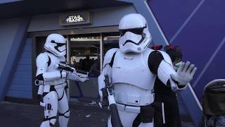Star Wars Galactic Empire First Order Stormtroopers on Patrol Interacting in Tomorrowland Disneyland