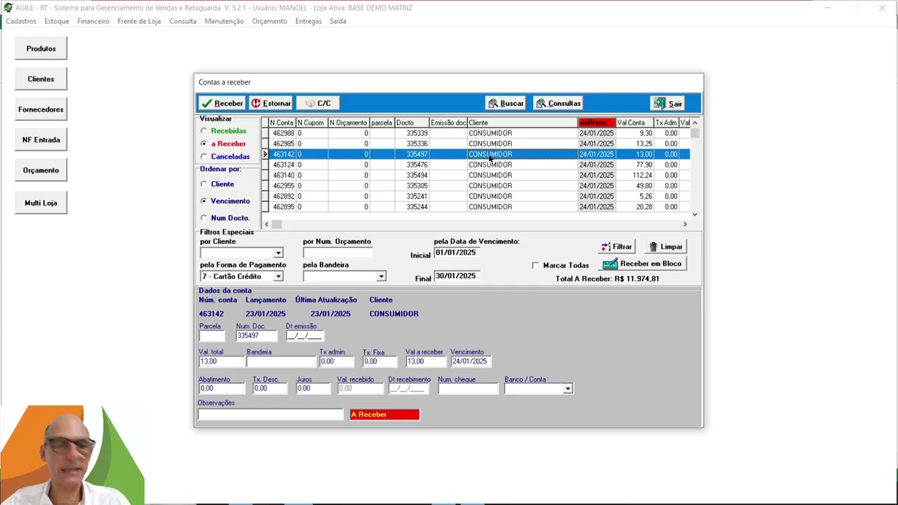 Demonstração Contas a Receber