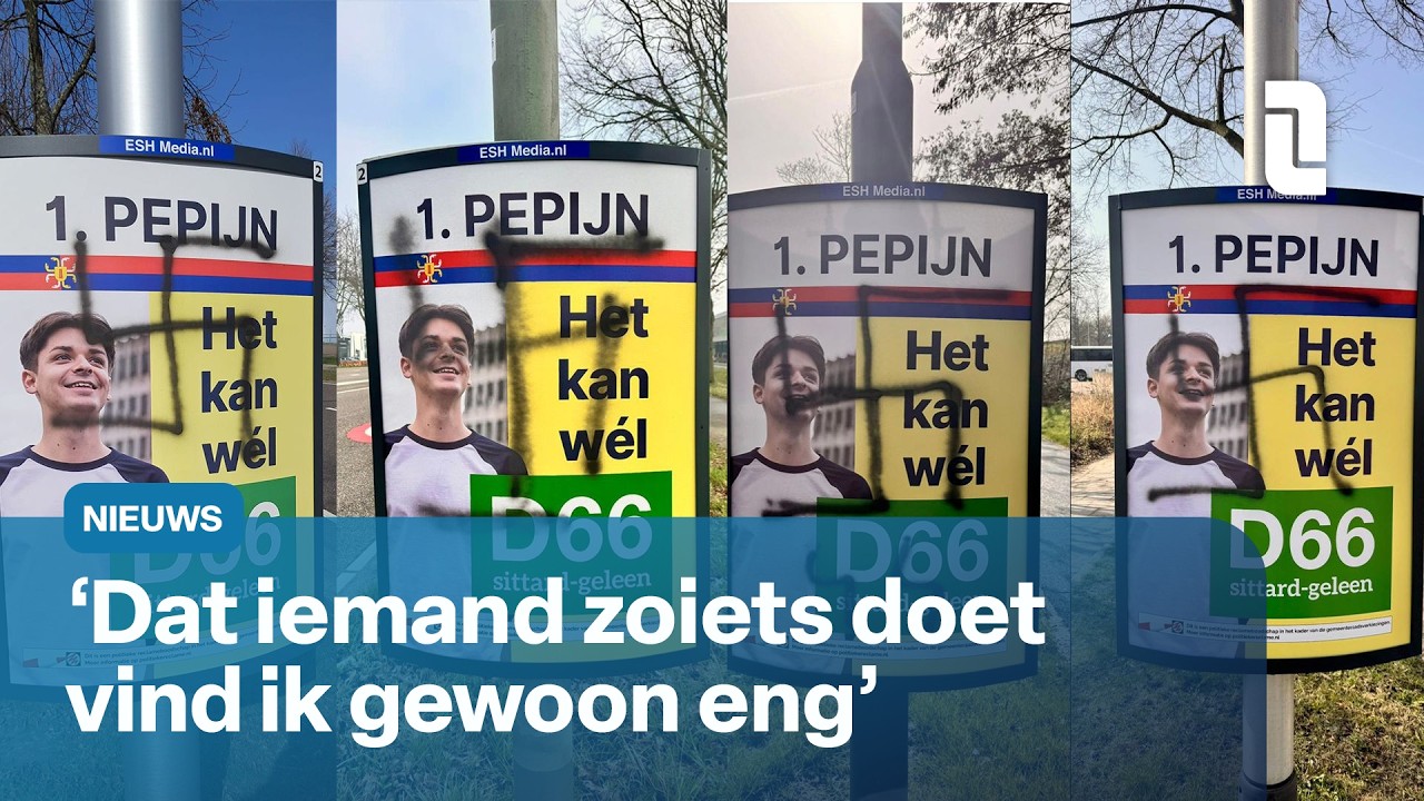 D66-posters in Sittard-Geleen beklad met hakenkruizen, lijsttrekker doet aangifte | L1 Nieuws