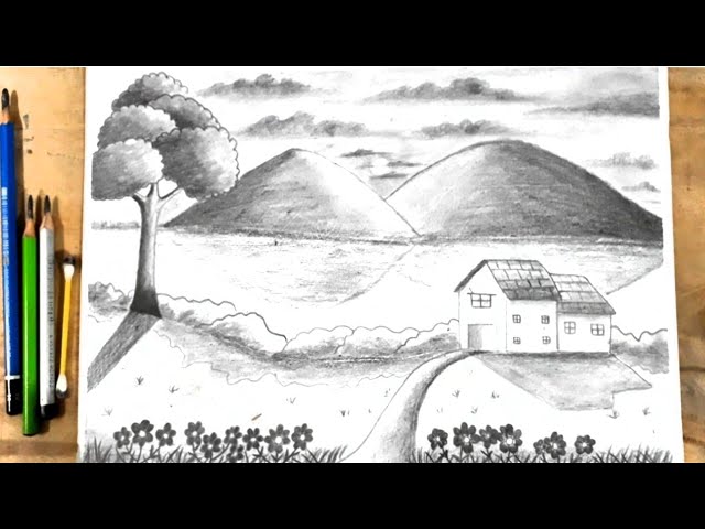 Vẽ đen trắng #4 - vẽ tranh phong cảnh quê hương bằng bút chì - YouTube