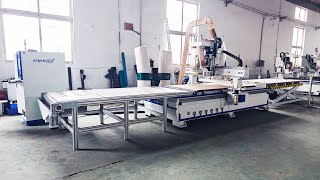 S4 Nesting CNC Router Machine with Automatic Tool Changer, Self Feeder and Discharge Table