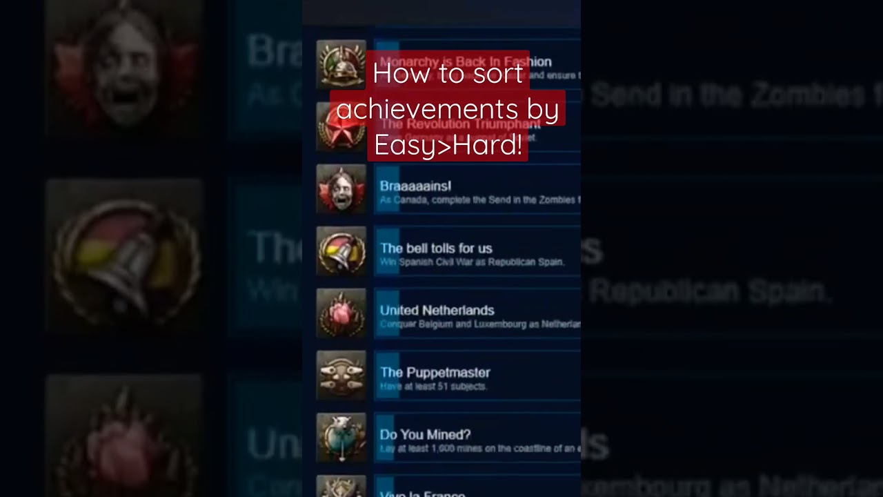 How to sort achievements by easy to hard in Hearts of Iron IV!