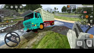 PERMAINAN DUMP TRUK NISSAN DIESEL TRONTON BAWA BATU SPLIT DARI KALI - GAME BUS SIMULATOR INDONESIA screenshot 3