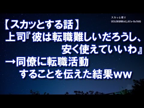 【スカッとする話】上司『彼は転職難しいだろうし、安く使えていいわ』→同僚に転職活動することを伝えた結果ｗｗ【スカッと便り】