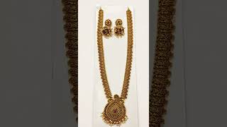✨🩷 Traditional Temple Long Haram Set 💛Elegant Jhumka Earrings & Antique Finish Design 💙👑#kumbakonam