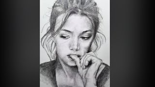 How to draw Worried girl face-black and white!