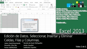 Curso Excel 2013. Edición de Datos. Seleccionar, Insertar y Eliminar Celdas, Filas y Columnas. 2/2.