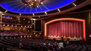 La scala theatre on the royal caribbean voyager of seas cruise ship.
this is five stories from orchestra pit to domed ceiling - features
contemporary musical stage productions. , ms ...