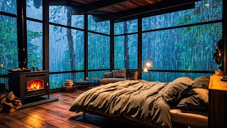 Goodbye Insomnia Immediately with Heavy Rain and Thunderstorm Sounds on Window in Forest at Night