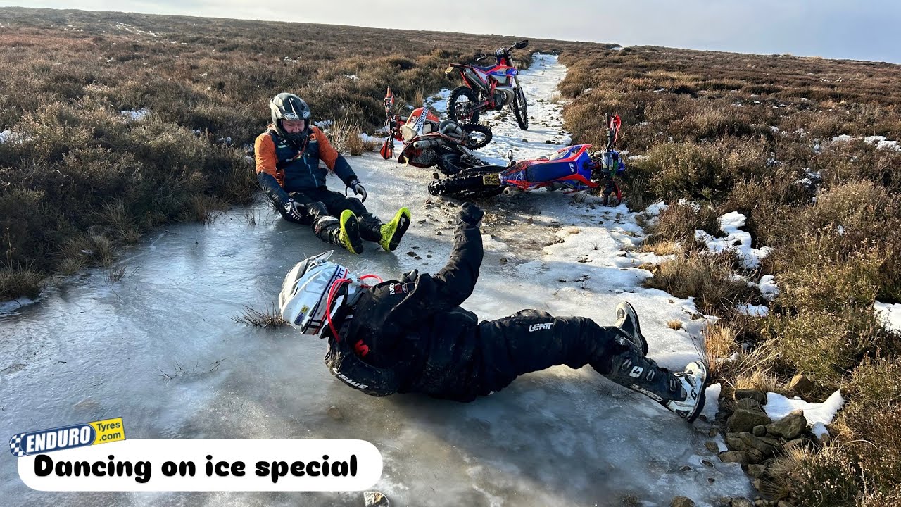 FUNNY BUT FREEZING -3 ENDURO BIKE RIDE ON ICE, HOW MANY CRASHES DOES JONNY HAVE? 🥶