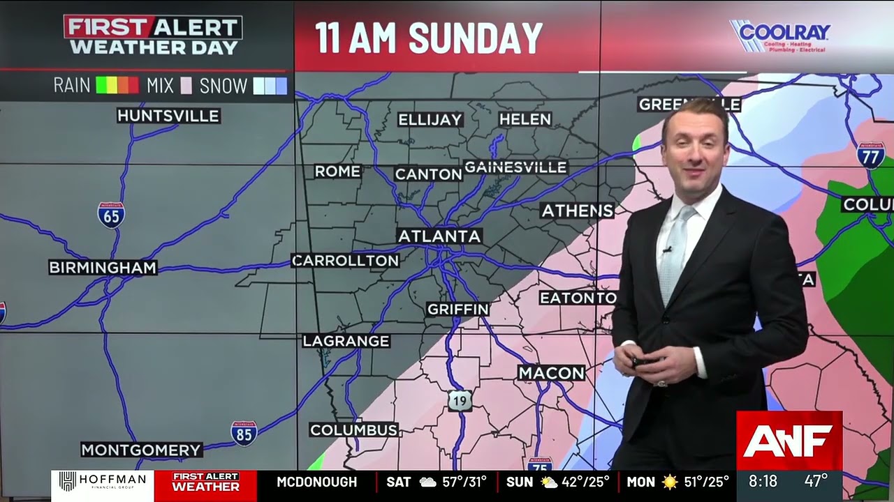 First Alert Forecast: Watching Sunday for light snow in central Georgia