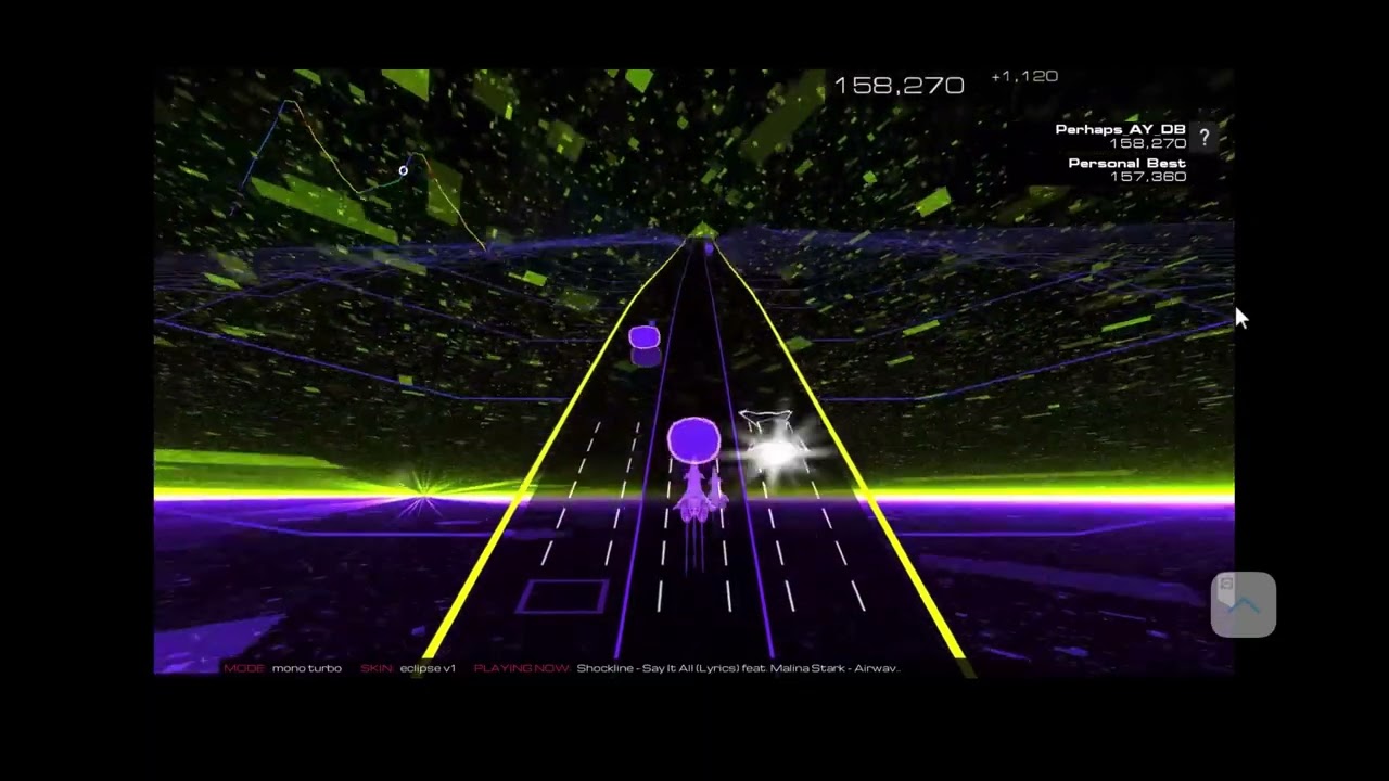 Audiosurf 2 Ep. 3512: Shockline & Malina Stark - Say It All. 316K score. Mono Turbo.