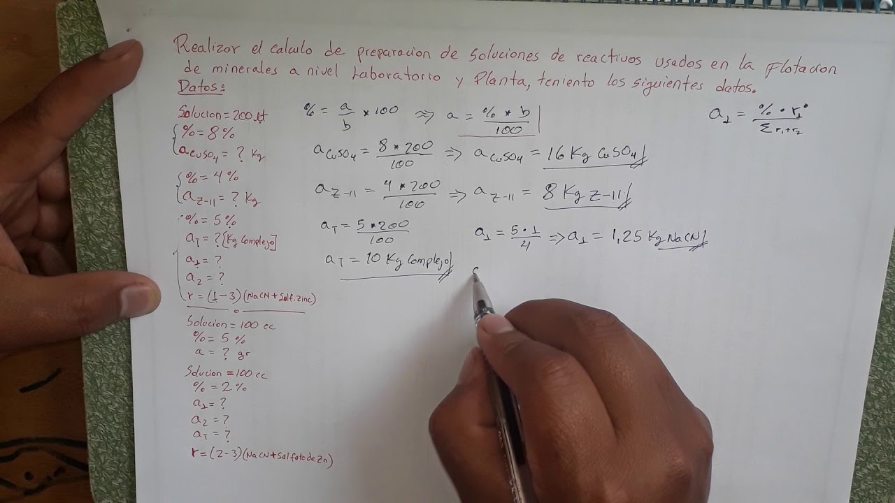 CALCULO PREPARACION DE SOLUCIONES DE REACTIVOS PARA LA FLOTACION DE