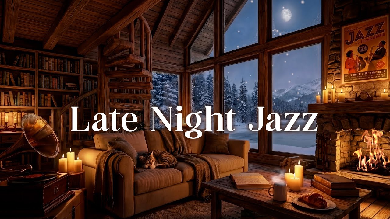 Late Night Jazz – Cozy Winter Cabin Ambience