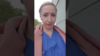Blonde nurse smoking after work