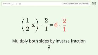 Solve 1/2x+5=11: Linear Equation Video Solution | Tiger Algebra