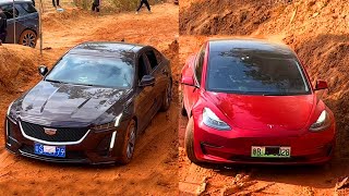 Cadillac Ct5 6.2L V8 Vs Tesla Model 3 Rwd And Land Rover Discovery 2.3T Vs Bj40 2.3T Pk Off-Road