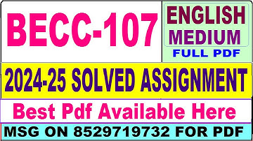 BECC 107 solved assignment 2024-25 || becc 107 solved assignment 2025 in English || ignou becc107
