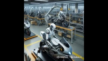 Robots Working Efficiently in a Modern Motorcycle Factory Setting 🏍️⚙️🔧🤖🏭  #machine #autobot #digita
