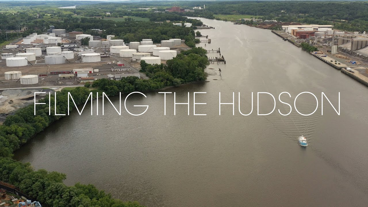 Hudson River at Albany, NY port of Albany drone views