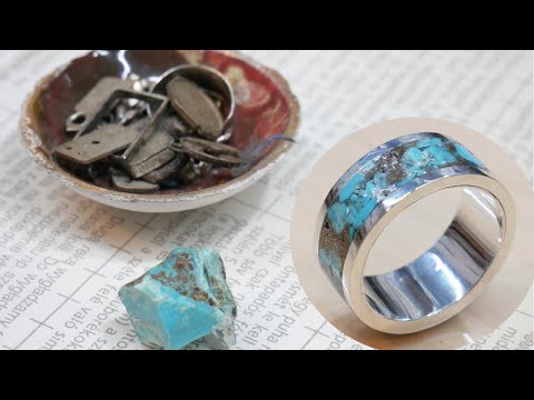 ターコイズの原石を砕いてシルバーリングを作ってみた/I made a silver ring by crushing turquoise rough stone