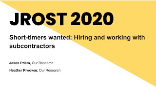 Short-timers wanted: Hiring and working with subcontractors, Jason Priem & Heather Piwowar