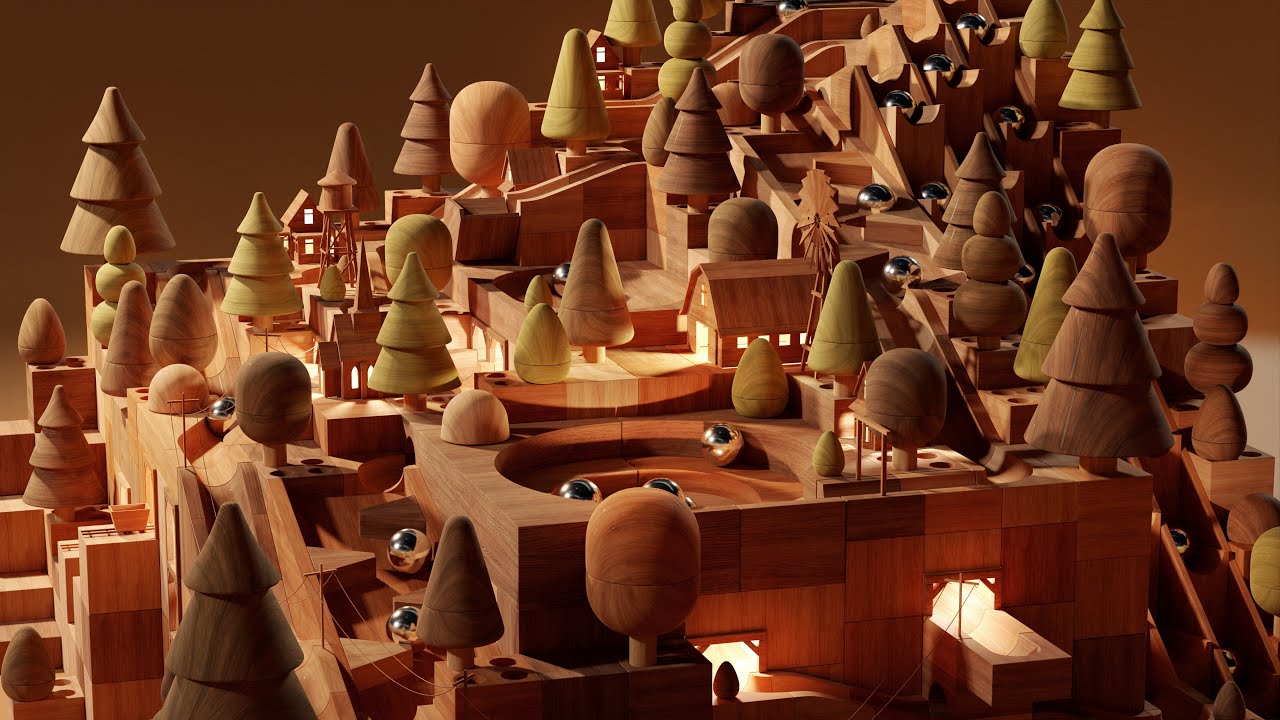 Wooden Town MARBLE RUN [Track B] Made In Blender YouTube