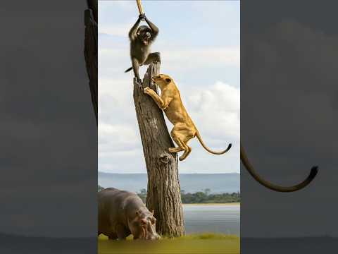 원숭이를 노린 사자의 최후  #animals #lion #monkey  #동물싸움
