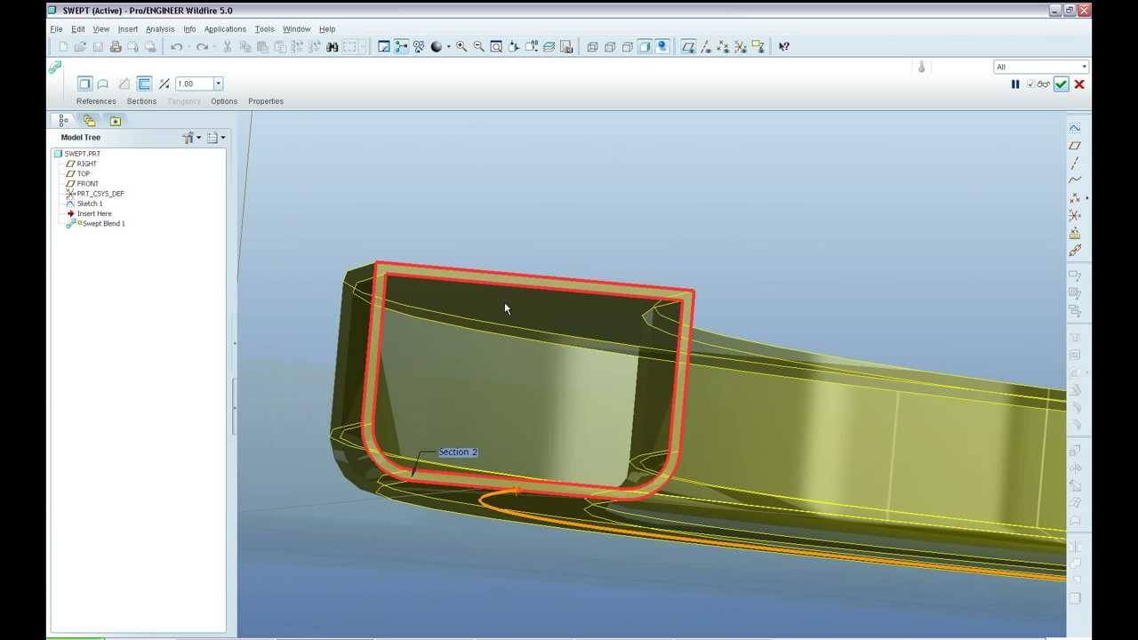 Pro Engineer wildfire 5 - Swept blend - YouTube