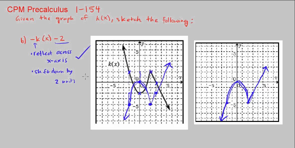 CPM Precalculus 1-154 - Sketch the transformations - YouTube