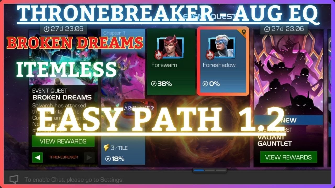 MCOC | EQ 1.2 | Easy Path | AUG EQ | BROKEN DREAMS | ThroneBreaker | Itemless |