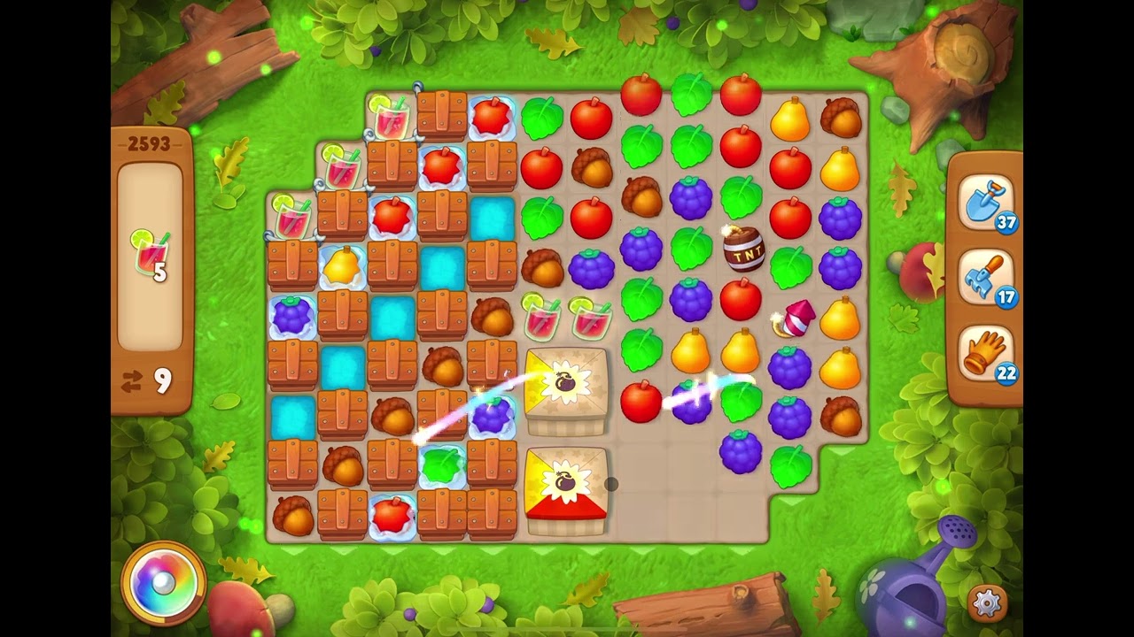 GardenScapes Level 2593 no boosters (24 moves)